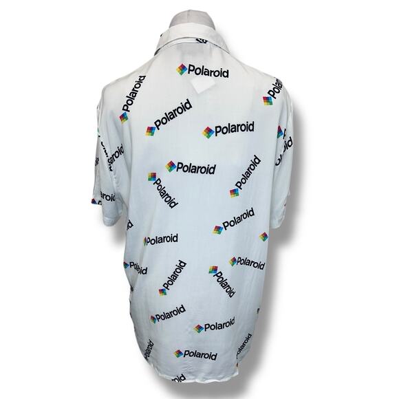 Polaroid Mens Shirt Short Sleeve Button Down Retro All-Over Graphic M White - Picture 4 of 11